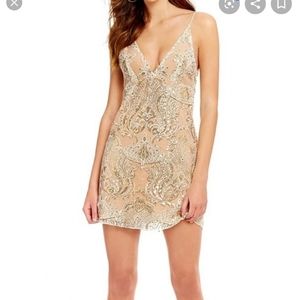 Free People Night Shimmers Mini Dress gold